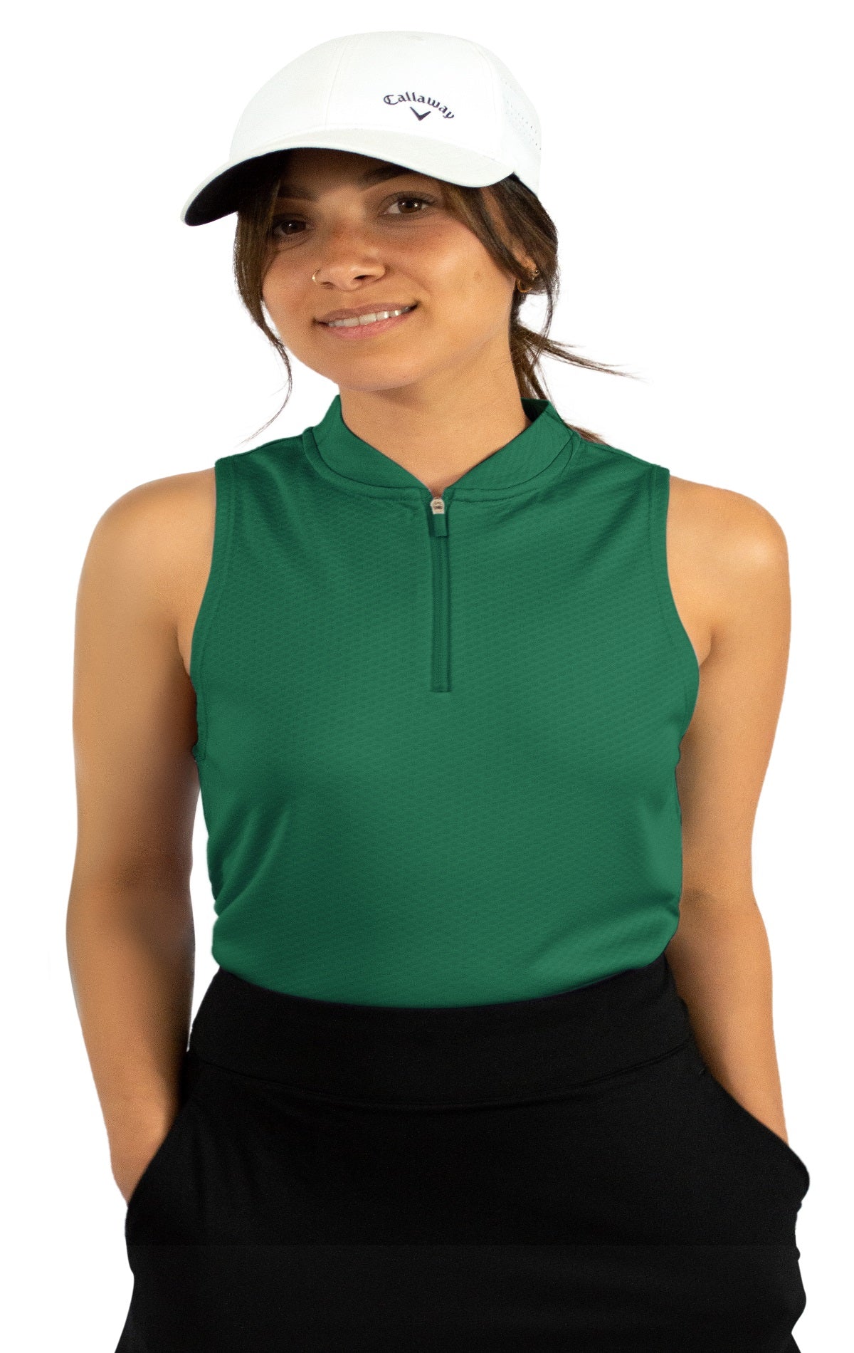 Women's Sleeveless Collarless Golf Polo with Zipper