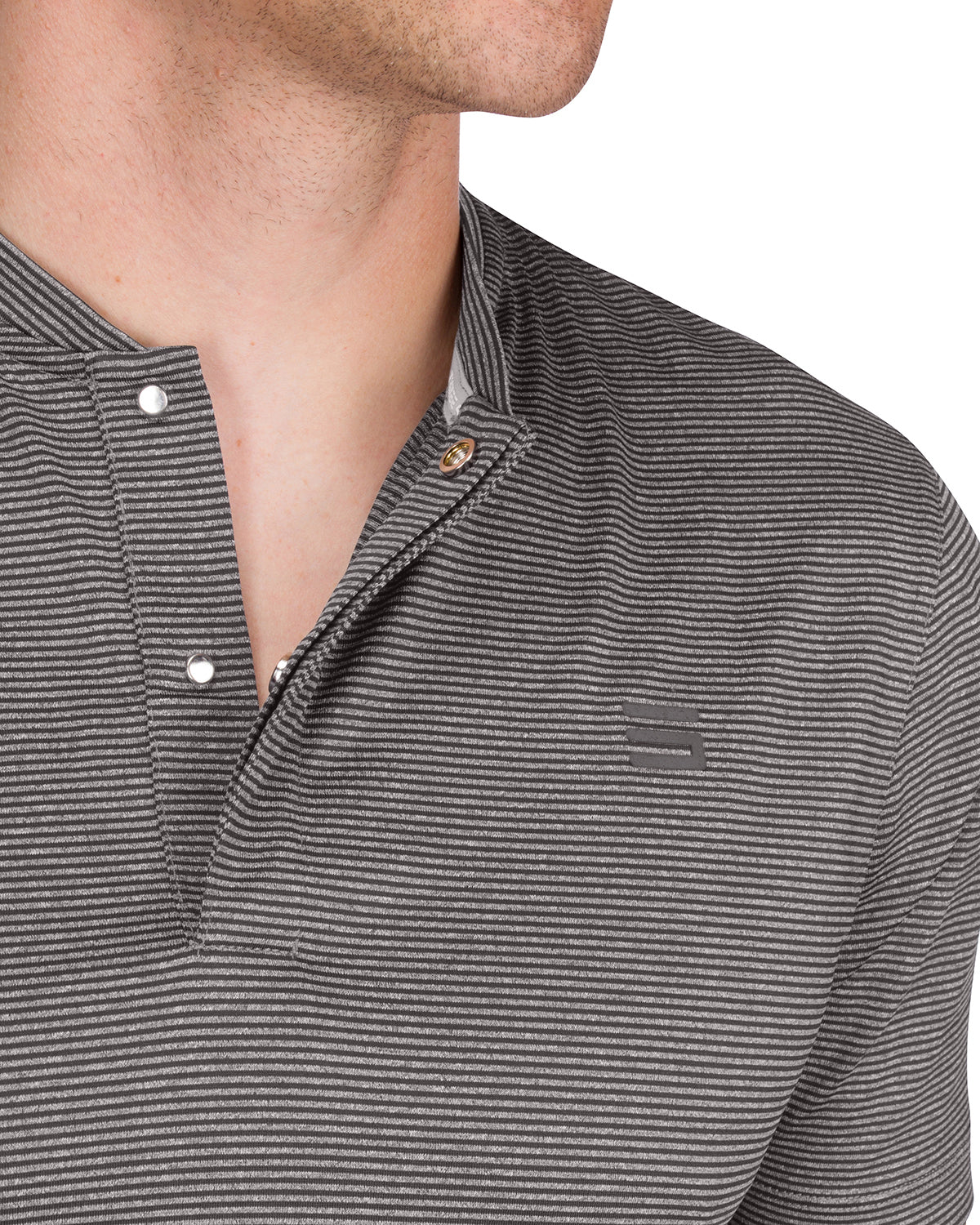 Men's Long Sleeve Polo Shirts Striped Quick Dry Golf Shirts, Dark Grey / XL