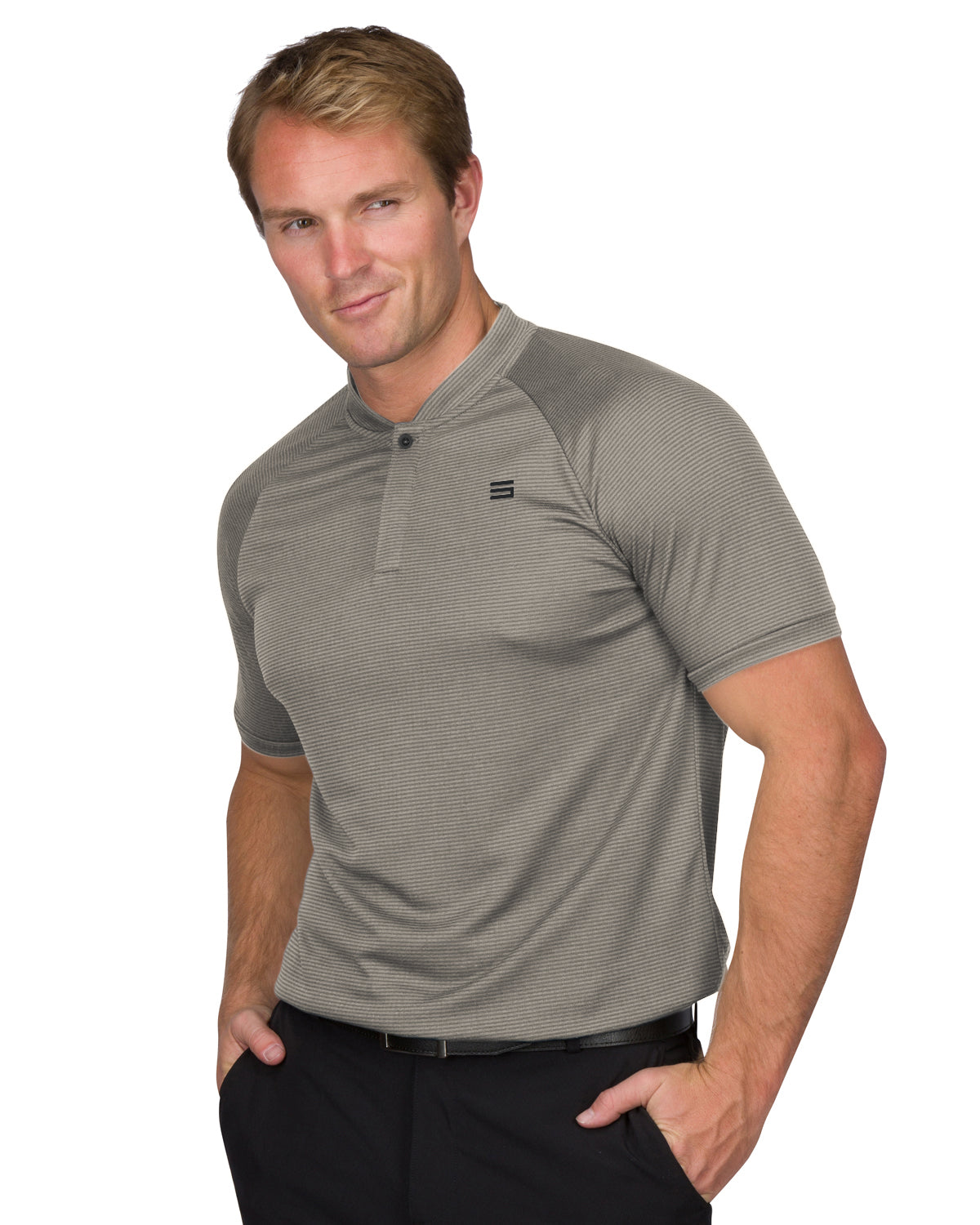 Collarless Polo Shirt Mens Golf Polo Athletic Thin Stripe Design